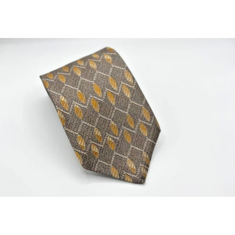 Vintage Robert Talbott Silk Woven Tie Gray‎ Gold 
